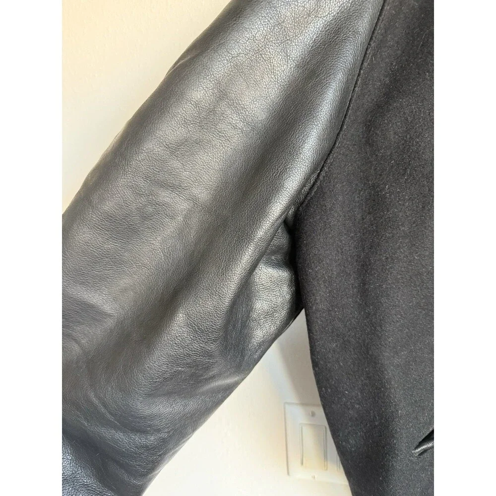 Vintage DeLONG Varsity Jacket 3XL Black Red Leather Sleeves USA Made - Picture 3 of 6